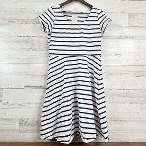 Hope & Henry White Navy Blue Striped Knit Fit & Flare Dress Womens Size 8 Casual